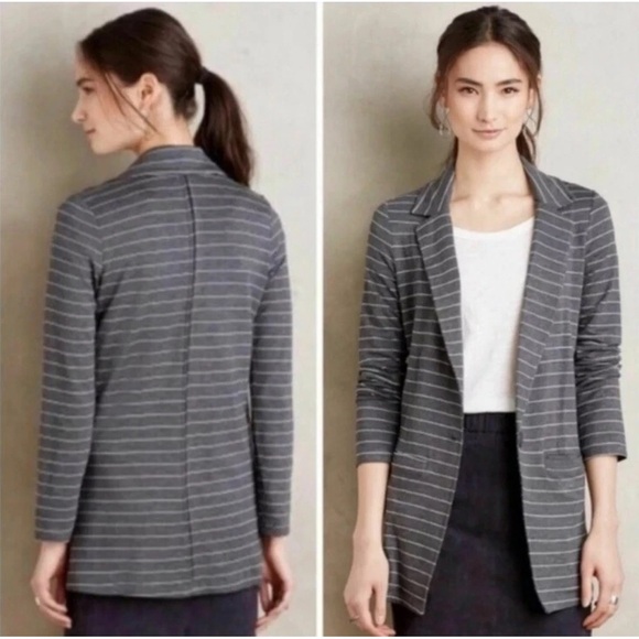 Antropologie Dolan Women's Gray Striped Blazer Sz M - Picture 1 of 4